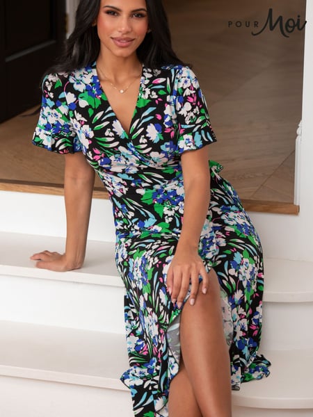 Pour Moi Black & White Print Megan Stretch Jersey Wrap Midi Dress (U81201) | € 76