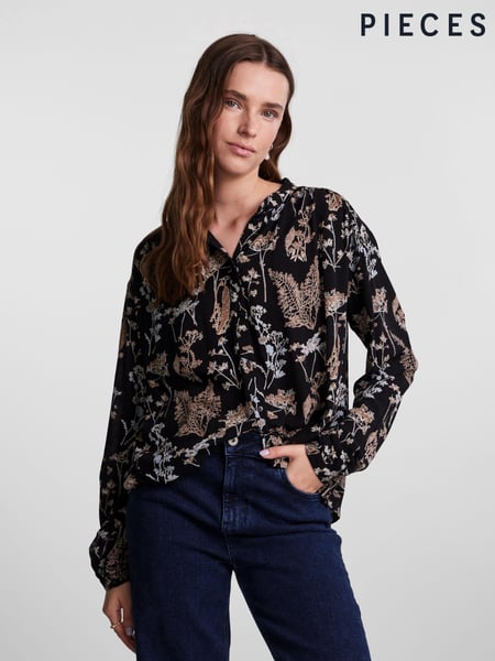 PIECES Black Printed Long Sleeve Blouse (U81479) | € 11