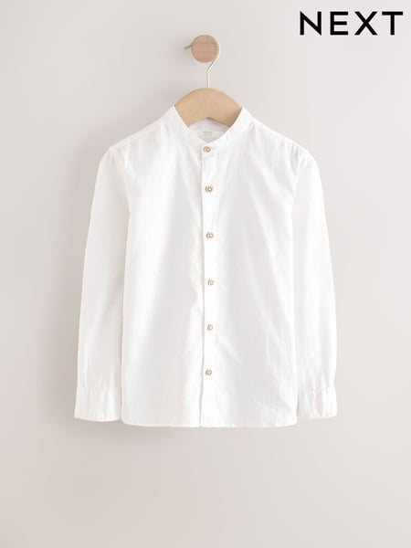 Cream Grandad Collar Linen Mix Long Sleeve Shirt (3-16yrs) (U83545) | € 17 - € 24