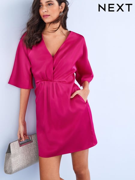 Pink Satin Draped Mini Dress (U95174) | € 25
