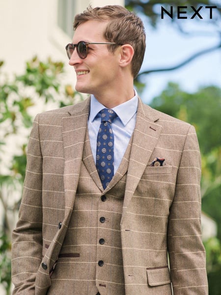 Neutral Skinny Wool Blend Check Suit Jacket (U95869) | € 32