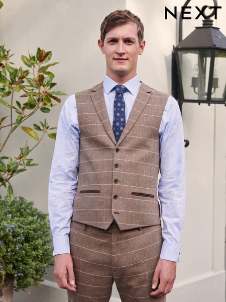Neutral Wool Blend Check Suit Waistcoat (U95871) | € 8