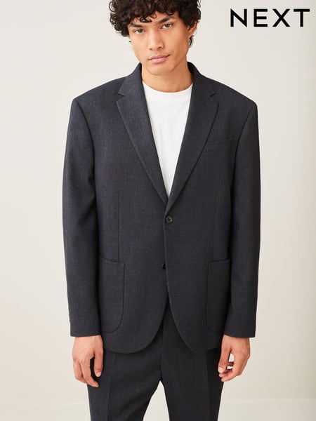 Navy Blue Oversized Fit Donegal Suit Jacket (U95890) | € 25