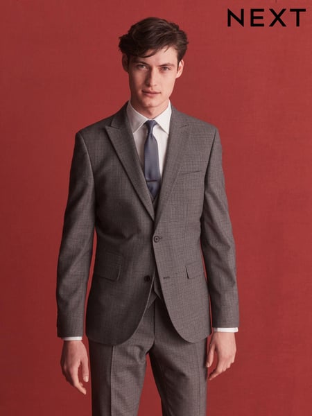 Grey Slim Wool Blend Check Suit Jacket (U95949) | € 32