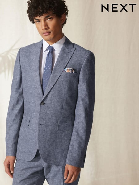 Blue Slim Fit Linen Blend Suit Jacket (U95956) | € 32