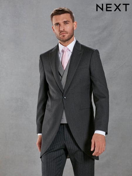 Charcoal Grey Herringbone Signature Empire Mills British Fabric Morning Suit Jacket (U95972) | € 52