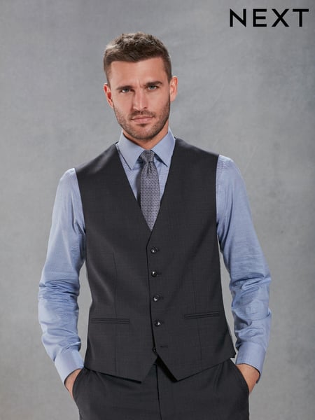 Navy Blue Slim Fit Signature Marzotto Italian Fabric Textured Suit Waistcoat (U95976) | € 26