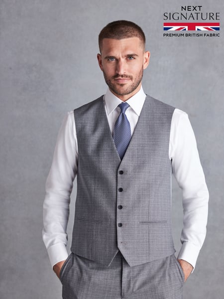 Grey Signature British Fabric Textured Suit Waistcoat (U95979) | € 26
