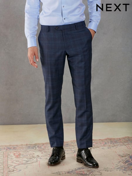 Bright Blue Tailored Signature Marzotto Italian Fabric Check Suit Trousers (U95981) | € 32