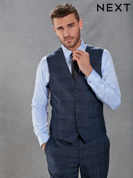 Bright Blue Tailored Signature Marzotto Italian Fabric Check Suit Waistcoat (U95982) | € 26