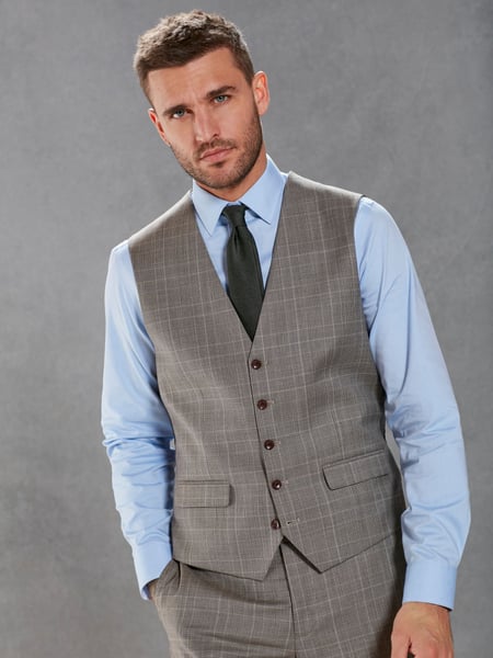 Neutral Signature British Fabric Check Regular Fit Suit Waistcoat (U95988) | € 26