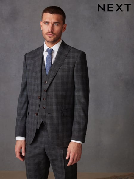 Charcoal Grey Slim Charcoal Grey Slim Signature Marzotto Italian Fabric Check Suit Jacket (U95989) | € 56