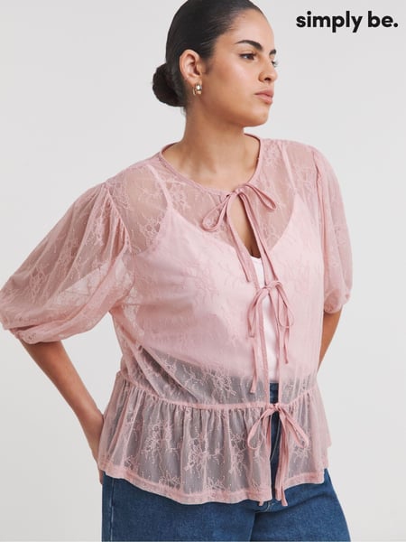 Simply Be Pink Lace Tie Front Top (W21898) | € 44