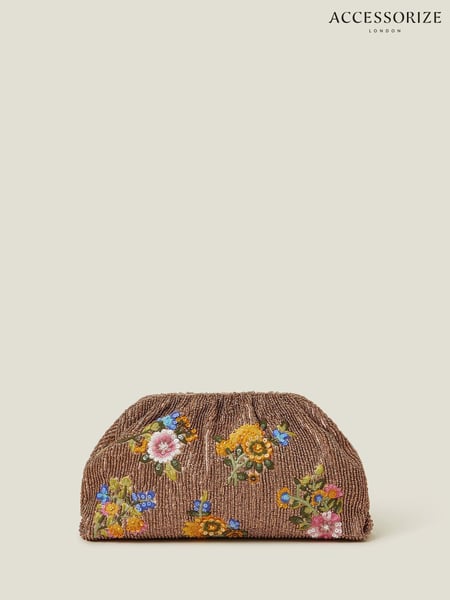 Accessorize Brown Hand Beaded Floral Clutch Bag (W22569) | € 70