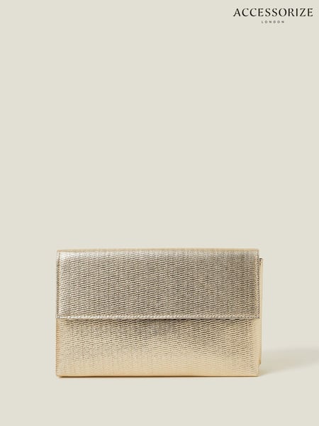 Accessorize Gold Metallic Fold-Over Clutch Bag (W22570) | € 39