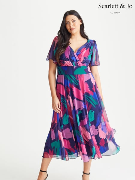 Scarlett & Jo Blue Magenta Victoria Angel Sleeve Mesh Midi long Dress (W24220) | € 133