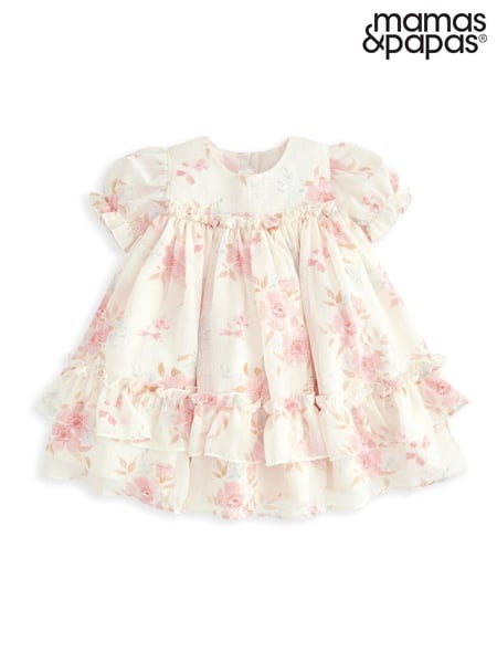 Mamas & Papas Cream Vintage Floral Printed Chiffon Dress (W24752) | € 61