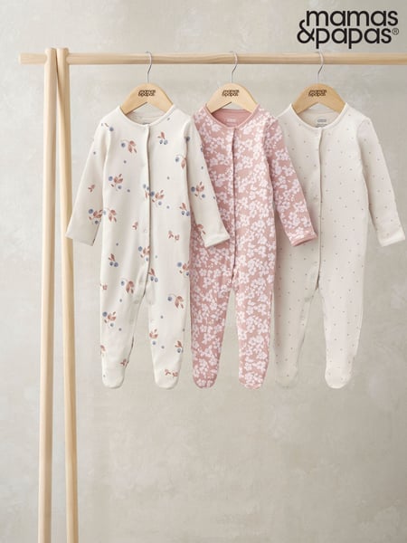 Mamas & Papas Floral Print 100% Cotton Sleepsuits 3 Pack (W24877) | € 37