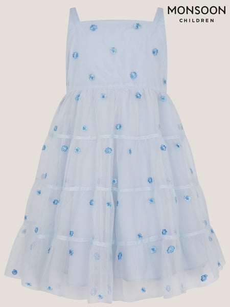 Monsoon Blue Baby Thea Embroidered Back-Bow Tiered Dress (W24967) | € 66 - € 69