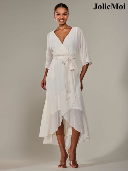 Jolie Moi Cream Wrap Tie Front Midi Dress (W25515) | € 112