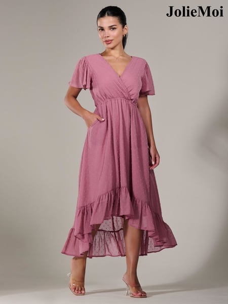 Jolie Moi Pink Petite Petite Long Sleeve Soft Silky Jersey Midi Dress (W25519) | € 112