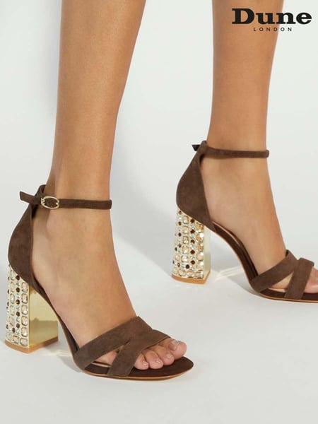 Dune London Brown Majestical Jewelled Heel Sandals (W26183) | € 201