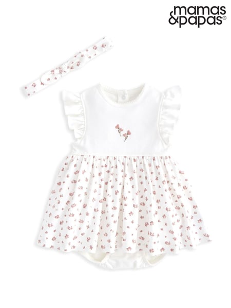 Mamas & Papas Pink Rose Print 100% Cotton Dress & Headband Set (W26464) | € 39