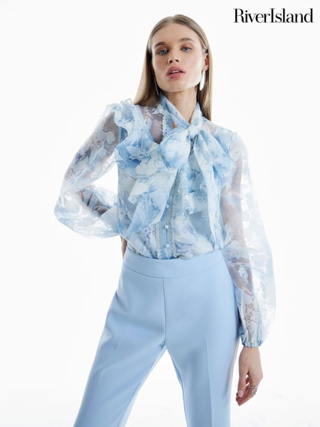 River Island Blue Premium Printed Shirt (W26542) | € 76
