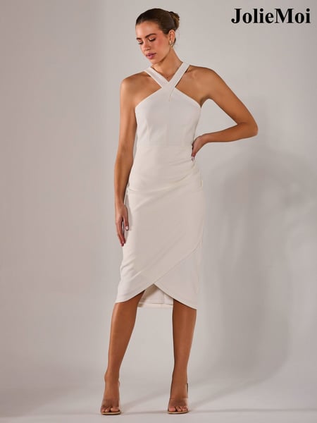 Jolie Moi White Cross-Over Halter Neck Midi Dress (W27390) | € 101