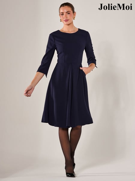 Jolie Moi Blue Round Neck 3/4 Sleeve Midi Dress (W27462) | € 117
