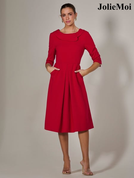 Jolie Moi Red Roll Collar Long Sleeve Midi Dress (W27463) | € 122