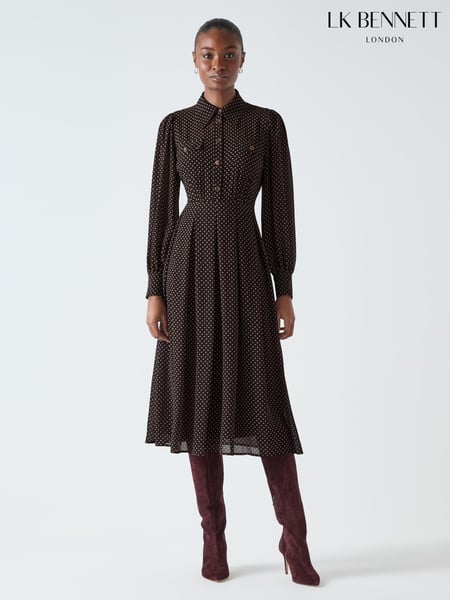 LK Bennett Brown Cody Polka Dot Print Pocket Shirt Dress (W28288) | € 466