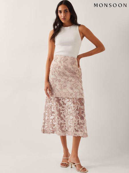 Monsoon Nude Alanna Sheer Appliqué Midi Skirt (W28409) | € 108