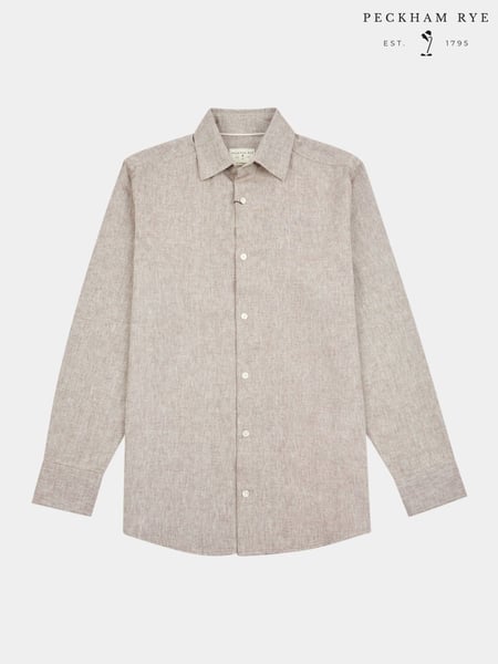 Peckham Rye Brown Mens Textured 100% Cotton Shirt (W28441) | € 86