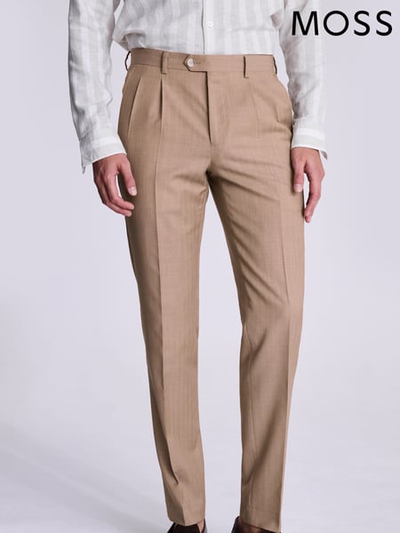 MOSS Natural Tailored Sand Herringbone Trousers (W28807) | € 172