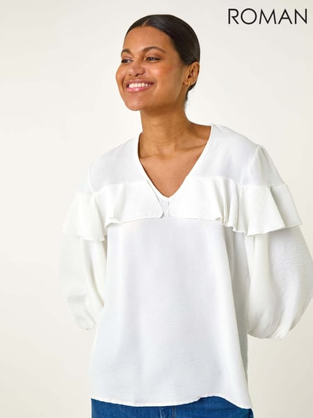 Roman White Frill Front Woven Top (W29228) | € 56