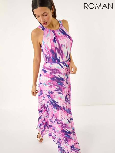 Roman Purple Blurred Print Pleated Maxi Dress (W29251) | € 140