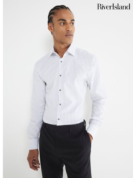River Island White Pinstripe 100% Cotton Formal Shirt (W30039) | € 62