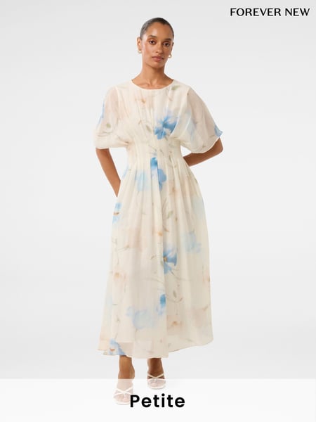 Forever New White Petite Eve Seam Detail Midi Dress with a Touch Of Linen (W30167) | € 187