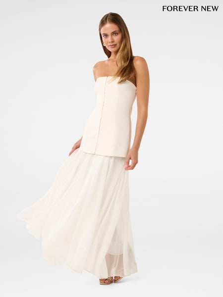 Forever New Cream Alexis Hook and Eye Sheer Maxi Dress (W30175) | € 187