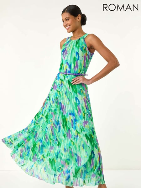 Roman Green Blurred Print Pleated Maxi Dress (W31086) | € 140