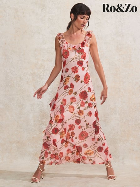 Ro&Zo Pink Petite Poppy Printed Frill Neck Dress (W31562) | € 264