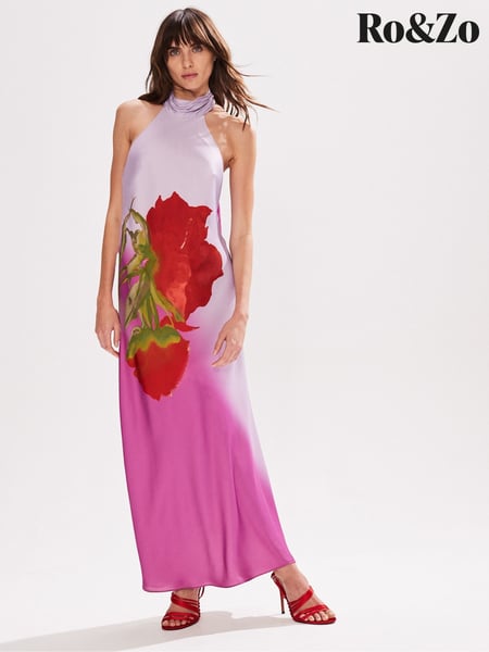 Ro&Zo Pink Petite Margot Rose Print Halter Neck Dress (W31567) | € 295