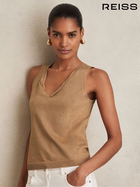 Reiss Gold Sia Metallic-Knit Twist-Neckline Vest (W31596) | € 153