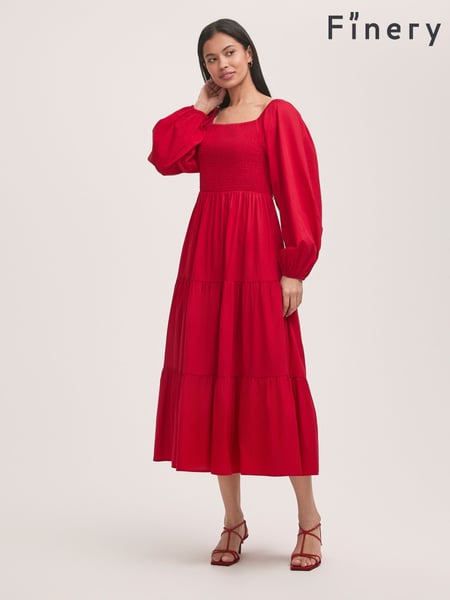 Finery Red Lauretta Cotton Midi Tiered Dress (W31682) | € 76