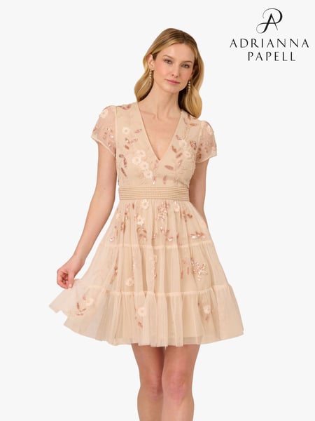 Adrianna Papell Pink Bead Mesh Cocktail Dress (W32116) | € 388