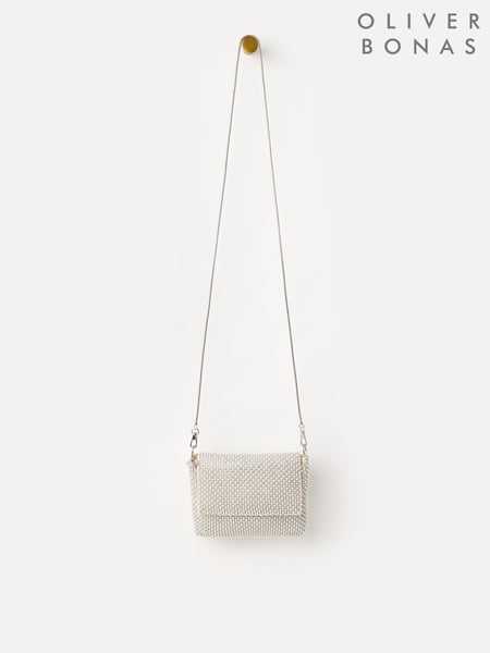 Oliver Bonas Cream Jodie Gem and Pearl Chain Mail Clutch Bag (W32413) | € 75