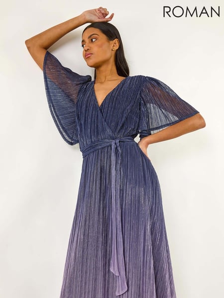 Roman Blue Ombre Plisse Midi Wrap Dress (W32522) | € 122