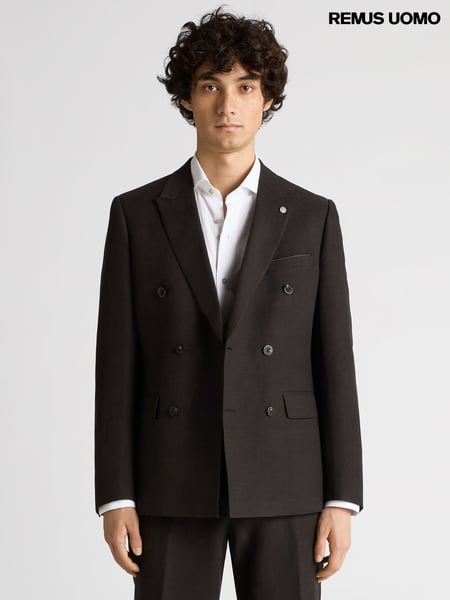 Remus Uomo Black Double Breasted Slim Fit Double-Breasted Linen-Blend Suit Jacket (W32818) | € 295