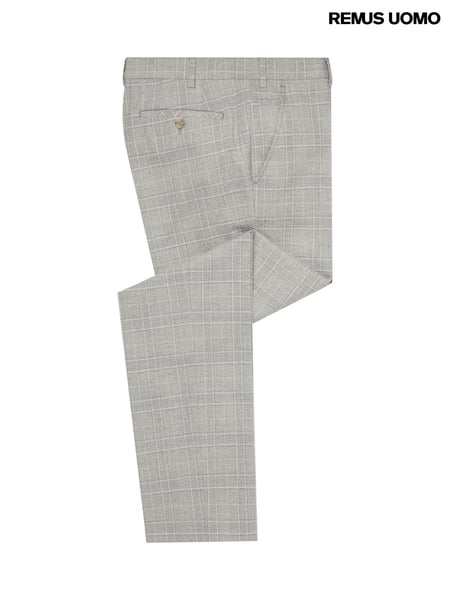 Remus Uomo Grey Slim Leg Checked Stretch Formal Trousers (W32822) | € 125